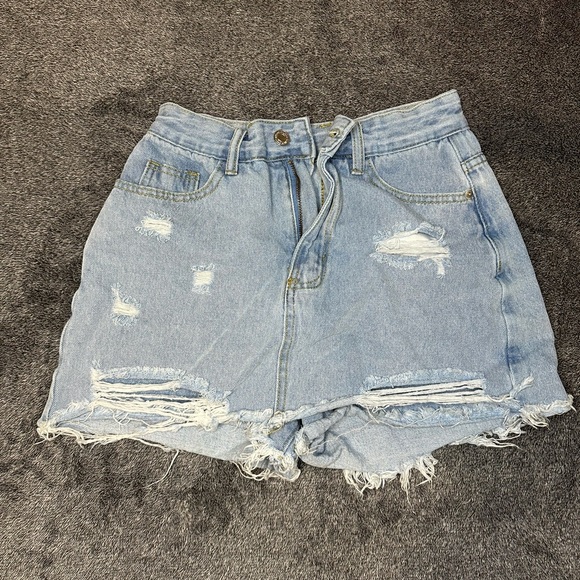 SHEIN Pants - SHEIN Light Blue Distressed Jean Skirt-shorts